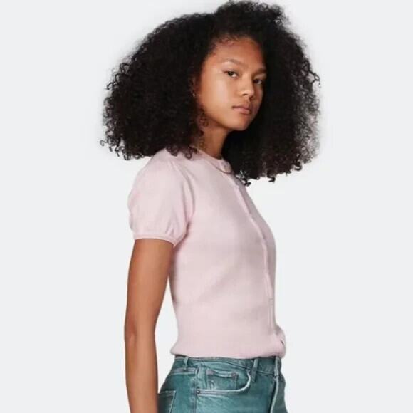Billie the Label Button Front Short Sleeve Sweater Pink Size XS Cashmere Blend - Picture 2 of 7
